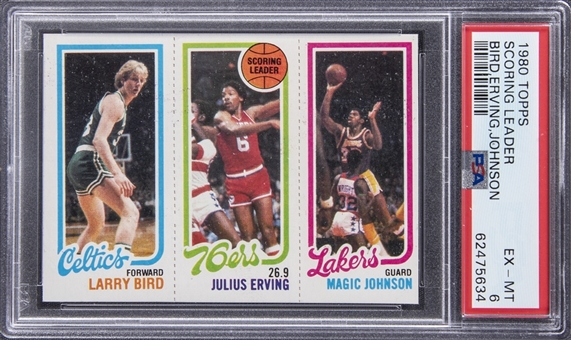 1980 Topps Basketball Bird/Erving/Johnson Rookie Card - PSA EX-MT 6